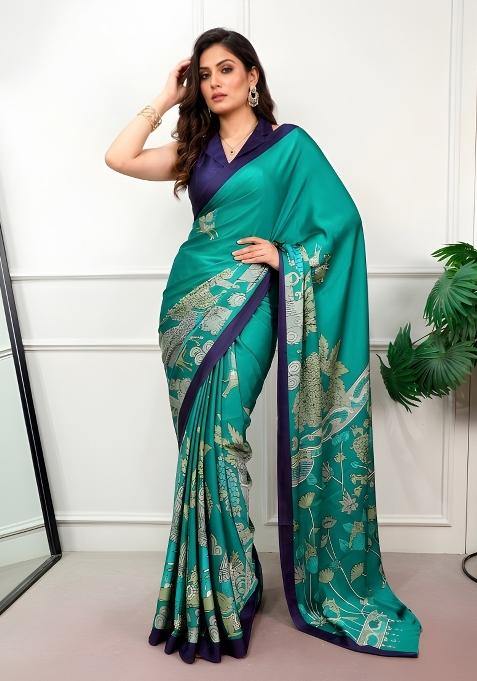 Firozi Printed Silk Saree Set
