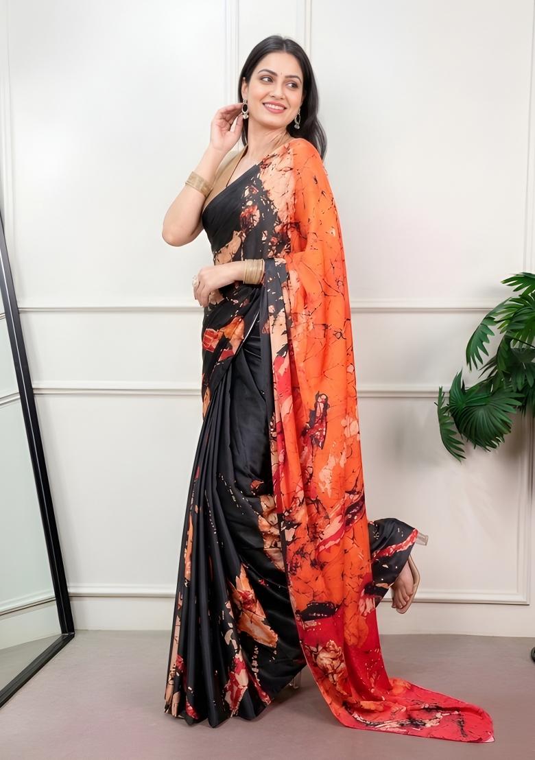 Multicolor Printed Silk Saree Set - Indya