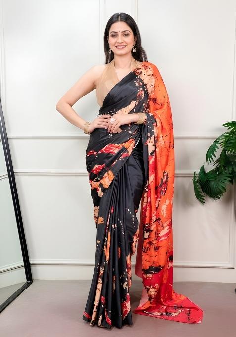 Multicolor Printed Silk Saree Set