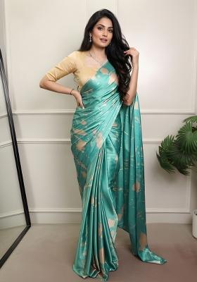 Sky Blue Printed Silk Saree Set