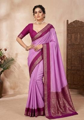 Lavender Zari Work Crepe Saree Set