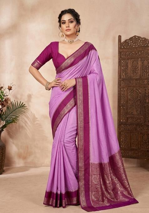 Lavender Zari Work Crepe Saree Set