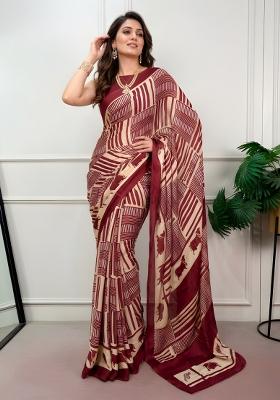 Maroon Printed Chiffon Saree Set
