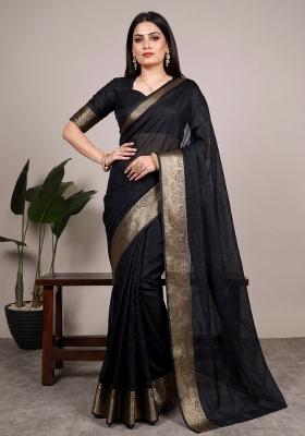 Black Zari Work Mass Mello Saree Set