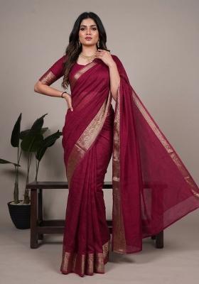 Crimson Red Zari Work Mass Mello Saree Set