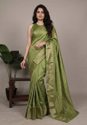 Green Zari Work Silk Saree Set