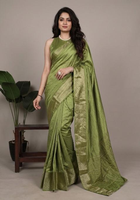 Green Zari Work Silk Saree Set