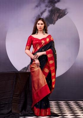 Black Zari Work Cotton Saree Set