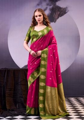 Pink Zari Work Cotton Saree Set