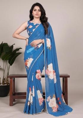 Firozi Printed Georgette Saree Set