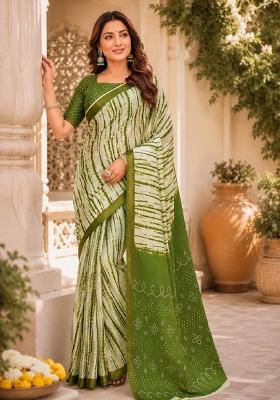 White Printed Linen Saree Set