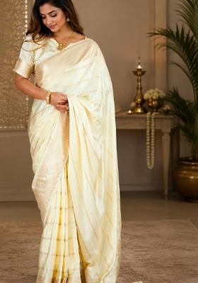 White Jacquard Silk Saree Set