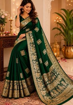 Green Jacquard Silk Saree Set