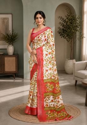 Off White Woven Design Cotton Saree Set