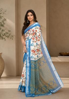 Off White Woven Design Cotton Saree Set