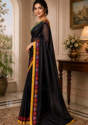 Black Woven Design Chanderi Saree Set