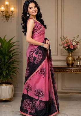 Pink Woven Design Chanderi Saree Set