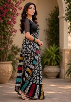 Black Woven Design Chanderi Saree Set