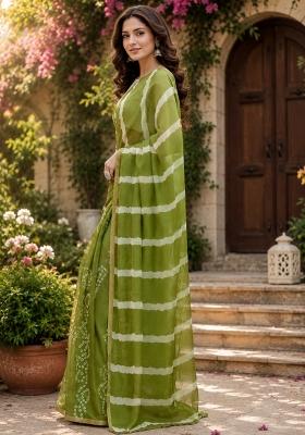 Mehendi Green Woven Design Chanderi Saree Set