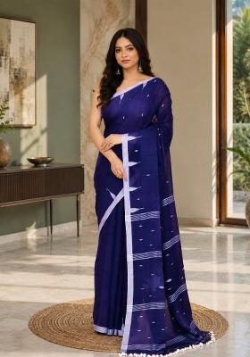 Blue Woven Design Cotton Saree Set