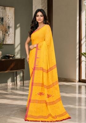 Yellow Woven Design Cotton Saree Set