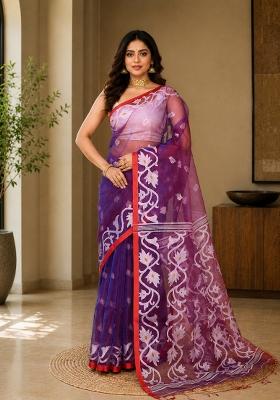 Purple Woven Design Silk Saree Set