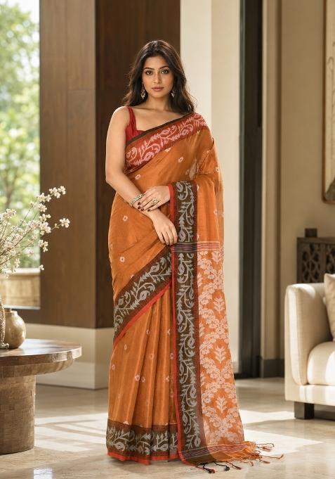 Golden Woven Design Tissue Saree Set
