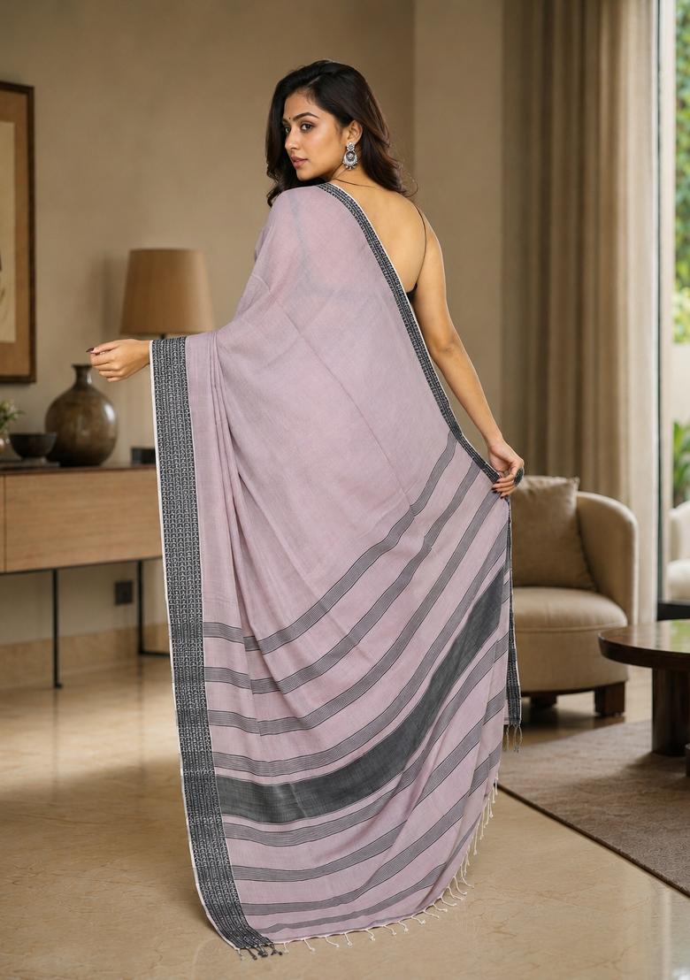 Alabaster Woven Design Cotton Saree Set - Indya