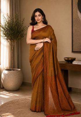 Bronze Woven Design Cotton Saree Set