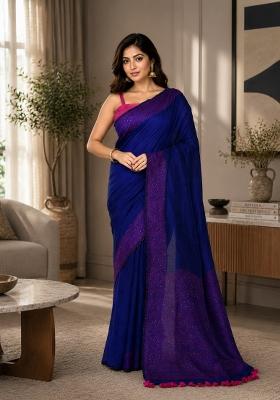 Blue Woven Design Cotton Saree Set