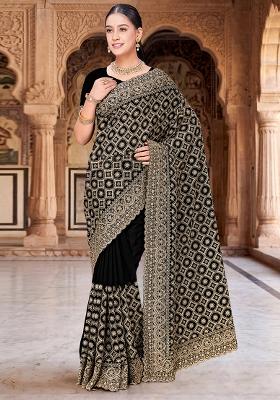 Black Embroidered Georgette Saree Set