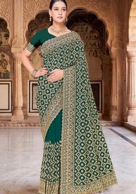Green Embroidered Georgette Saree Set