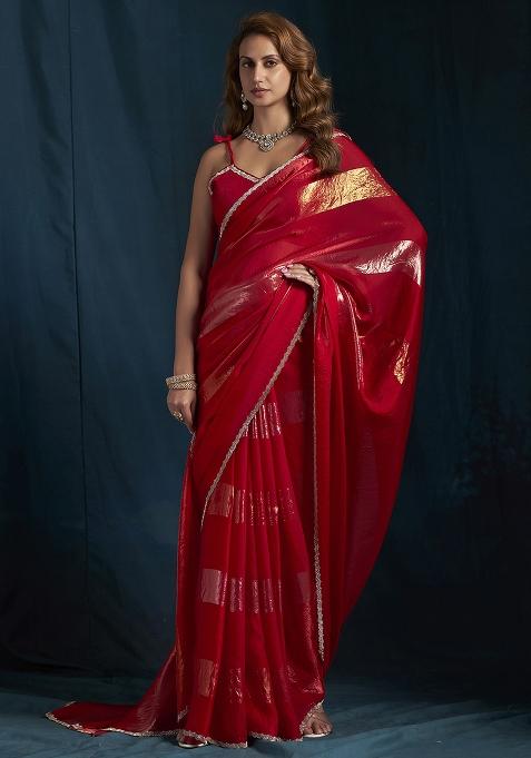 Magenta Embroidered Silk Saree Set