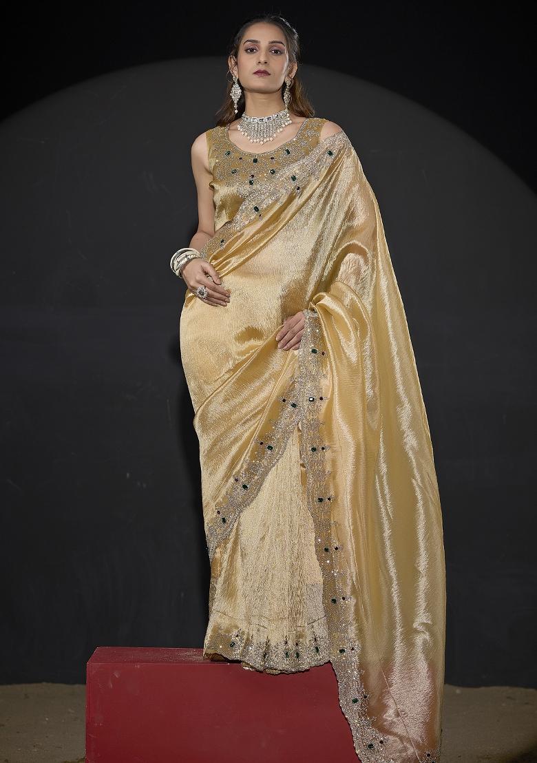 Yellow Embroidered Silk Saree Set - Indya