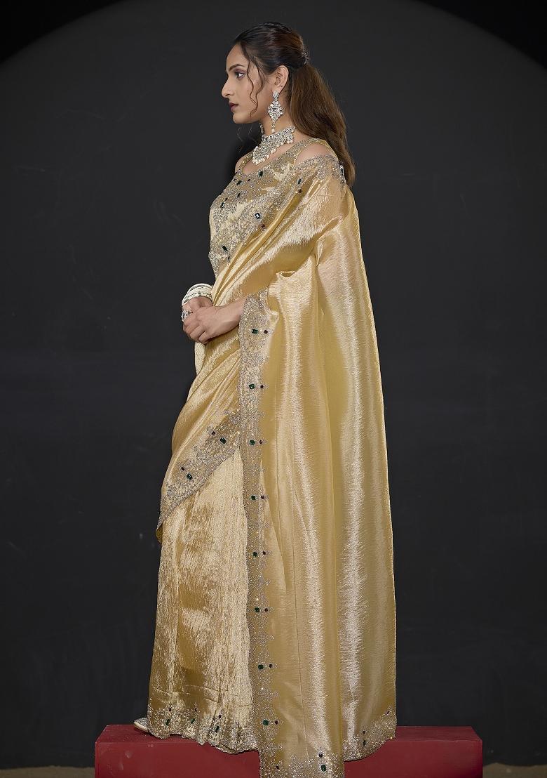 Yellow Embroidered Silk Saree Set - Indya