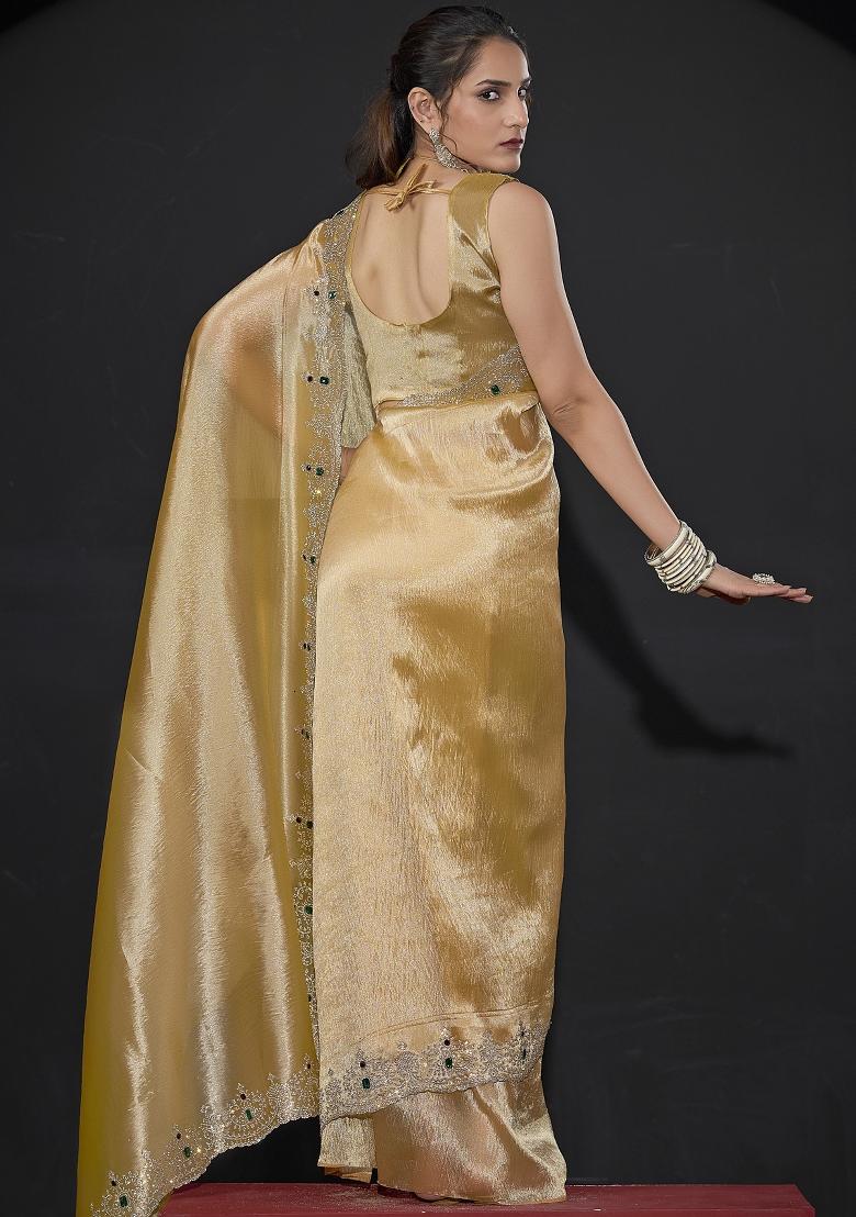 Yellow Embroidered Silk Saree Set - Indya