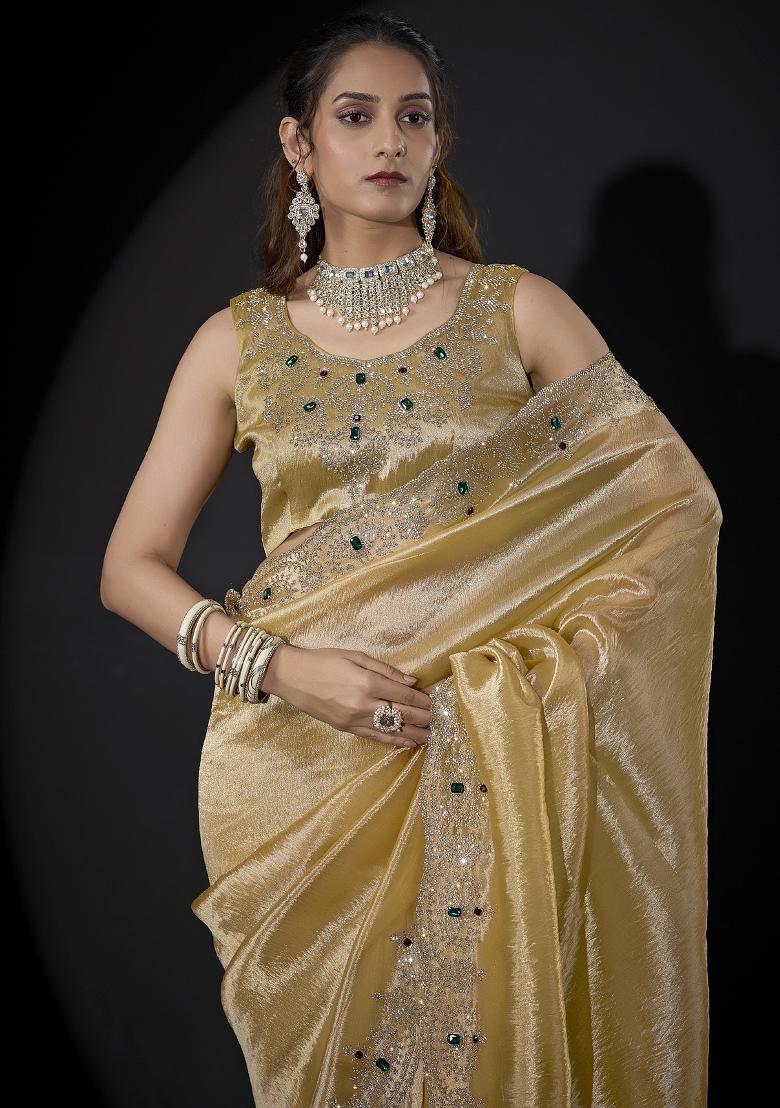 Yellow Embroidered Silk Saree Set - Indya