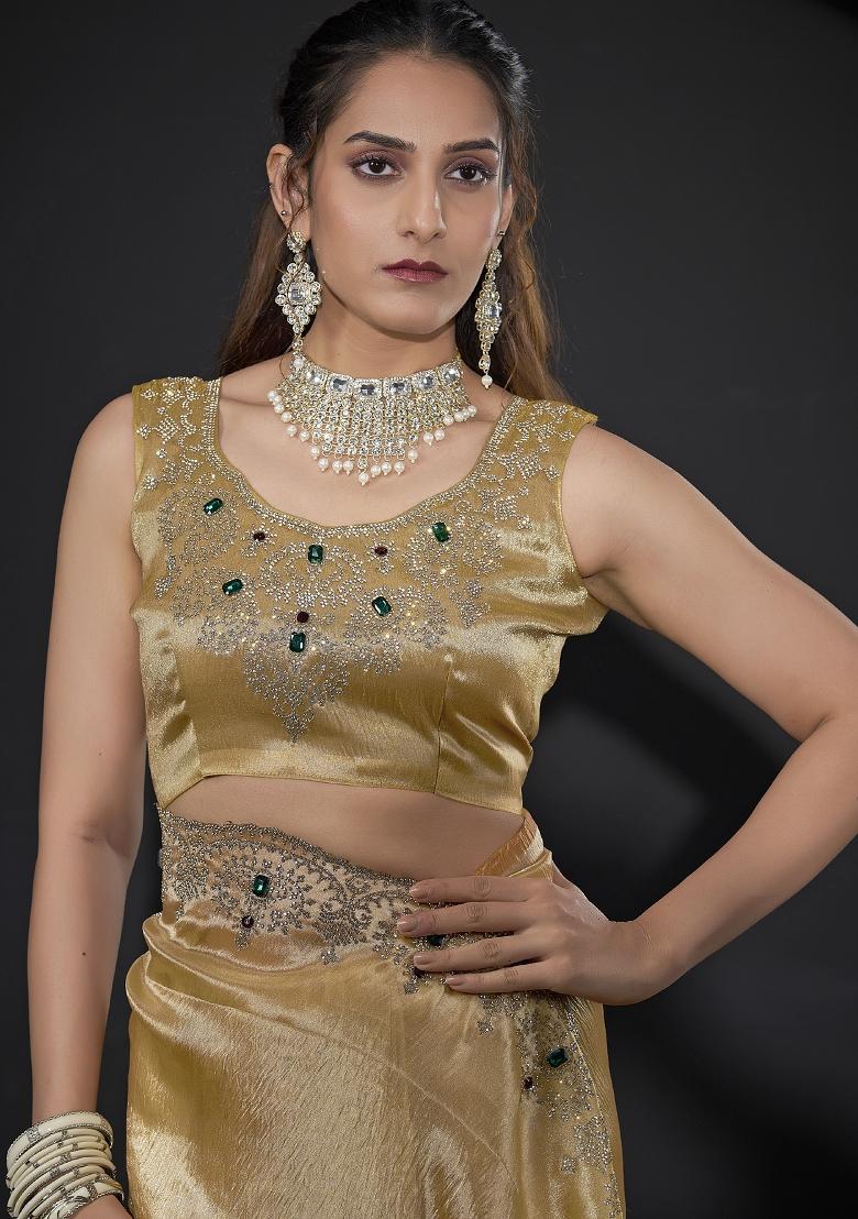 Yellow Embroidered Silk Saree Set - Indya