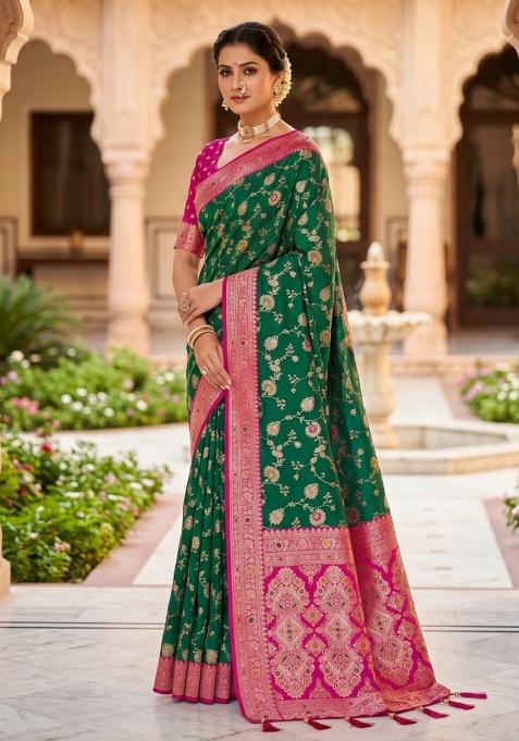 Sea Green Zari Work Banarasi Saree Set