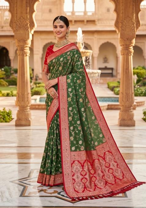 Green Zari Work Banarasi Saree Set