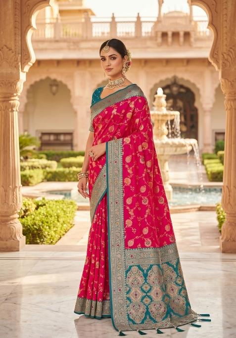 Pink Zari Work Banarasi Saree Set