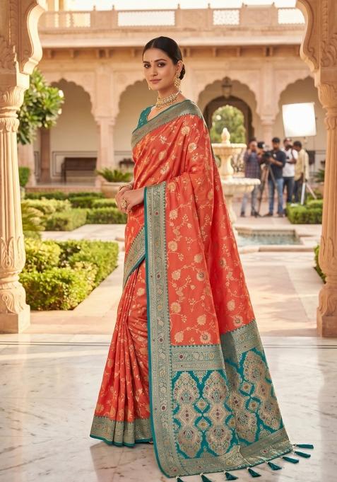 Pink Zari Work Banarasi Saree Set
