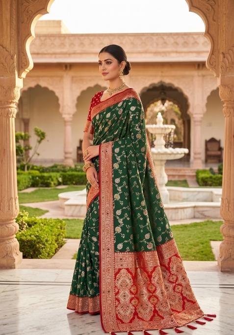Green Zari Work Banarasi Saree Set