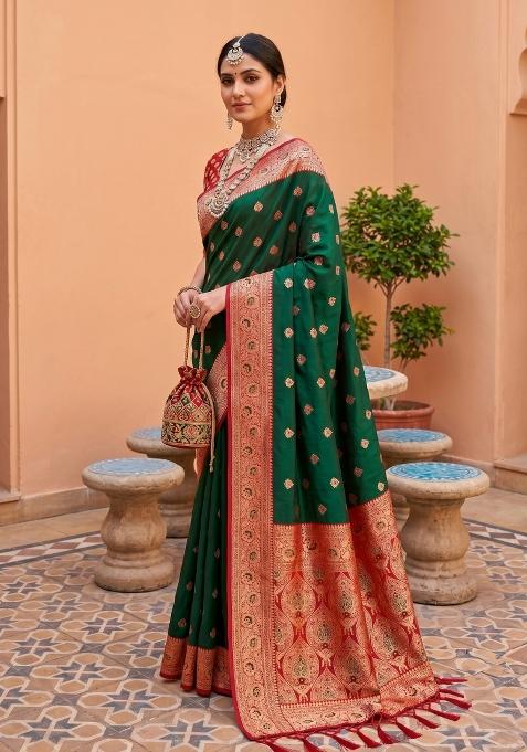 Green Zari Work Banarasi Saree Set