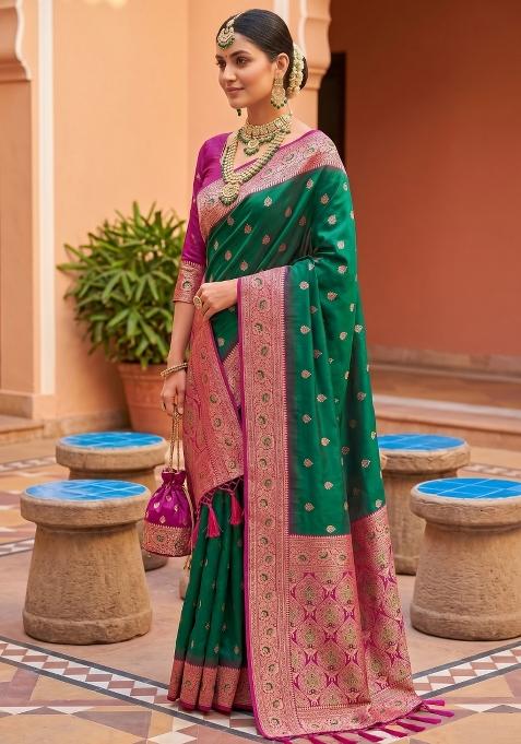 Sea Green Zari Work Banarasi Saree Set