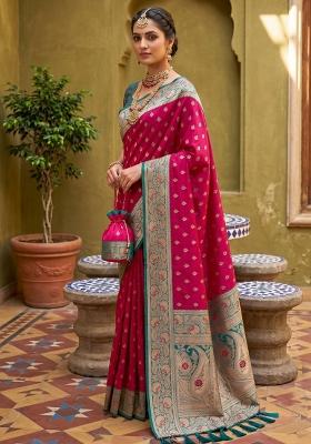 Pink Zari Work Banarasi Saree Set