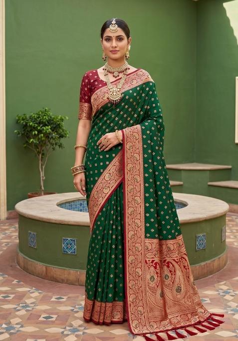 Green Zari Work Banarasi Saree Set