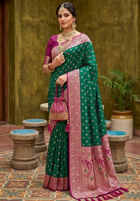 Sea Green Zari Work Banarasi Saree Set