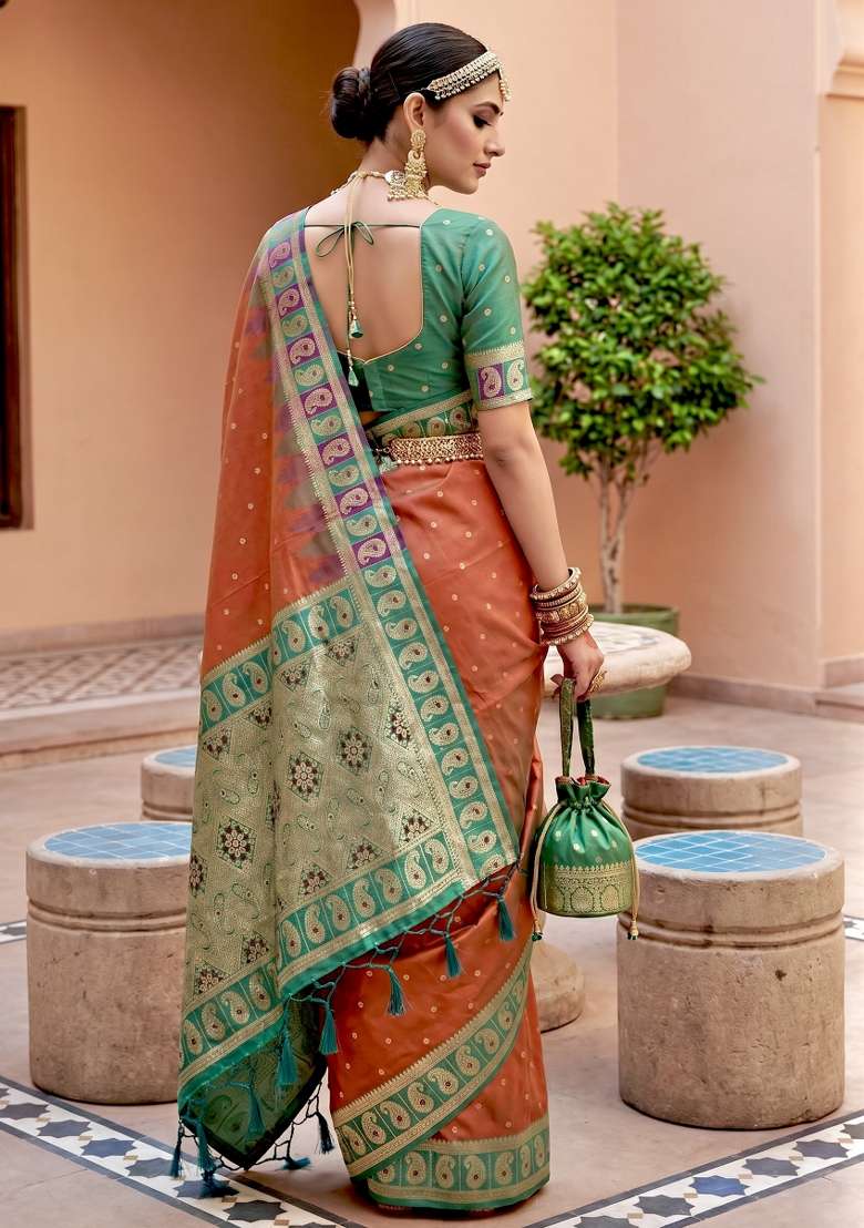 Pink Zari Work Banarasi Saree Set for Diwali and Festive Wear - Indya