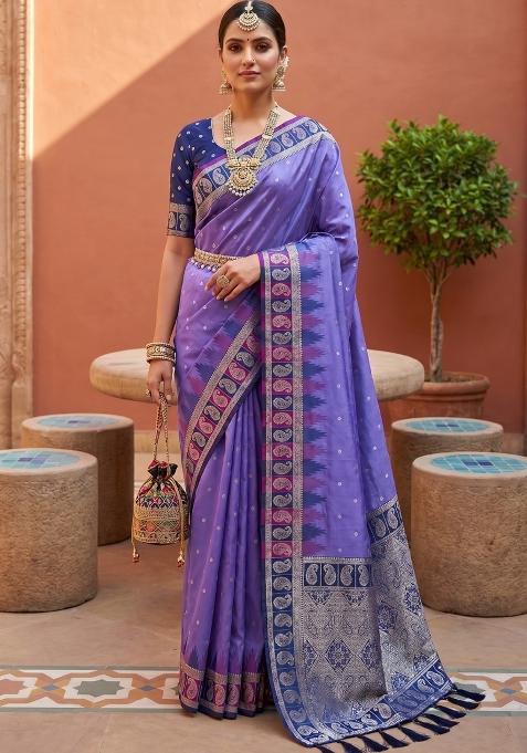Lavender Zari Work Banarasi Saree Set